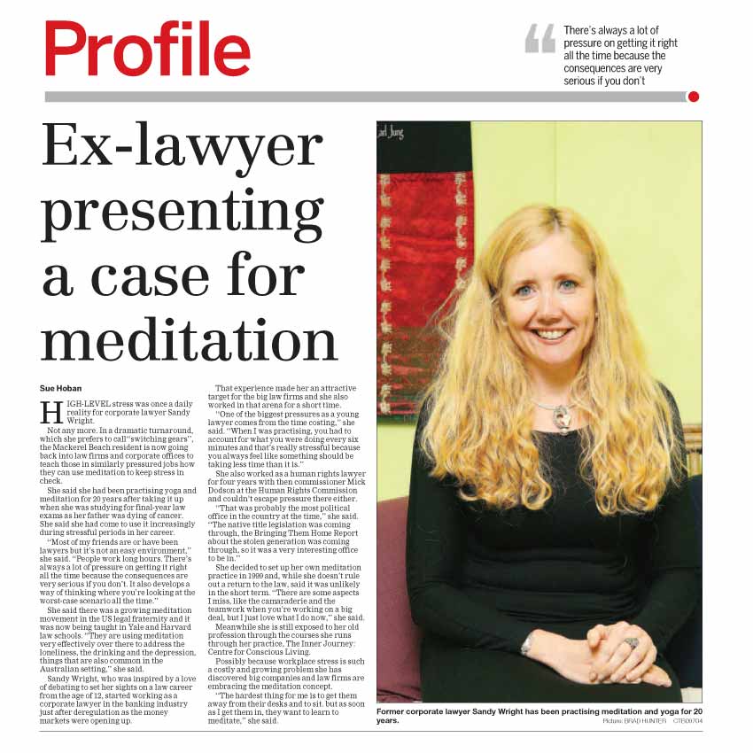 Sandy Wright, Leader in Corporate Meditation and Meditation for Legal Professions, Ex-Lawyer Makes a Case for Meditation